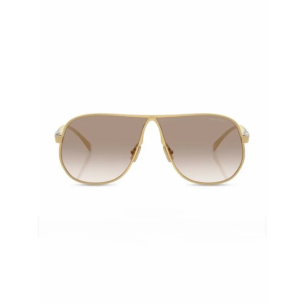 New Miu Miu MUA56S 5AK90L Gold Metal Frame Brown Gradient Pilot Sunglasses